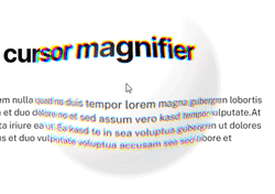 Close-up of a glass lens with a cursor magnifier effect, highlighting the clarity and precision of optical equipment for photography and scientific use.