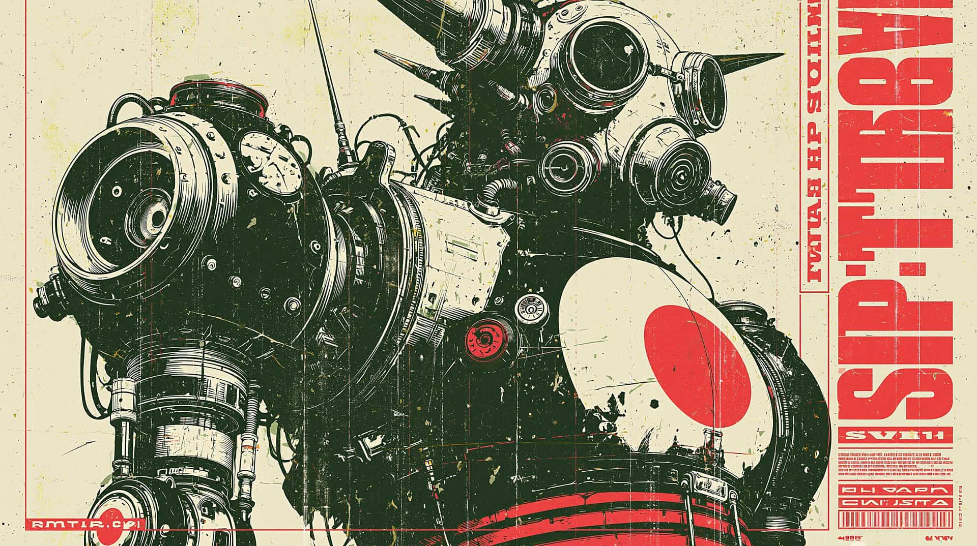 Vintage-style robot illustration with detailed mechanical parts and Japanese-inspired design elements, suitable for creative projects.