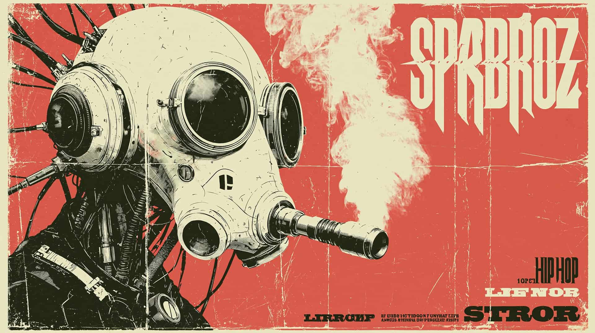 Album cover art for Skabroz Hip Hop featuring a stylized skull with a gas mask and vintage design elements.